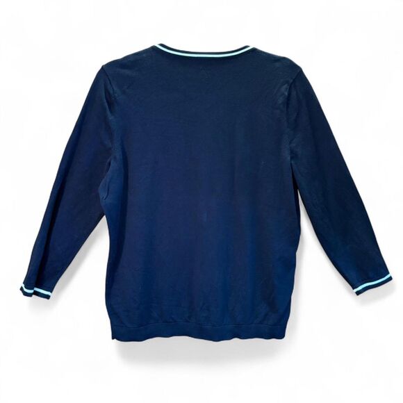 Talbots Navy Embroidered Preppy Charming Cardigan Tennis Golf Classic Knit sz L - Picture 6 of 8